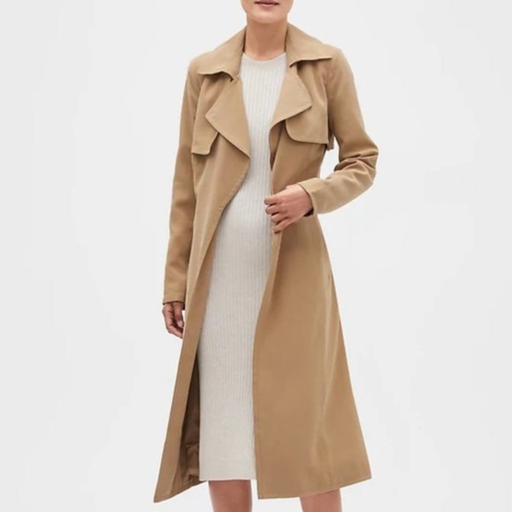 Banana Republic Wrap Tie Soft Long Trench Coat - Size Petite XS